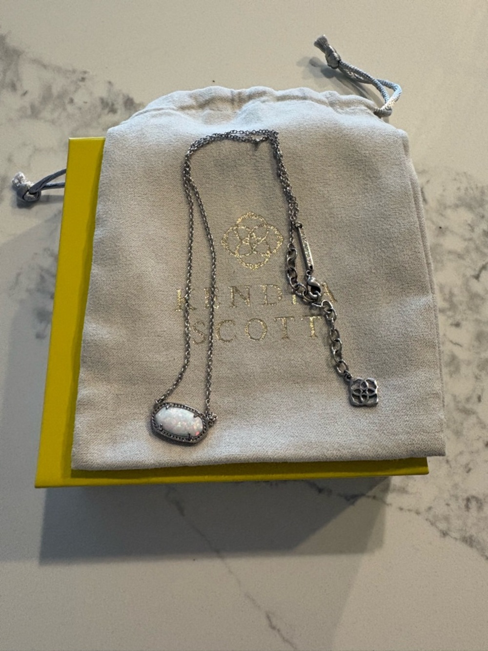Kendra Scott Silver White Opal Pendant Necklace